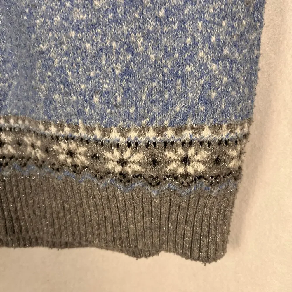Holiday Time Penguin Fair Isle Sweater XL 16-18 Blue Gray Metallic Winter EUC